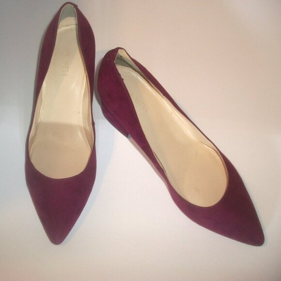 Nine West Pointy Plum Suede Low-Heel Pumps with Broad 2.25" Heels 8M - Picture 4 of 8